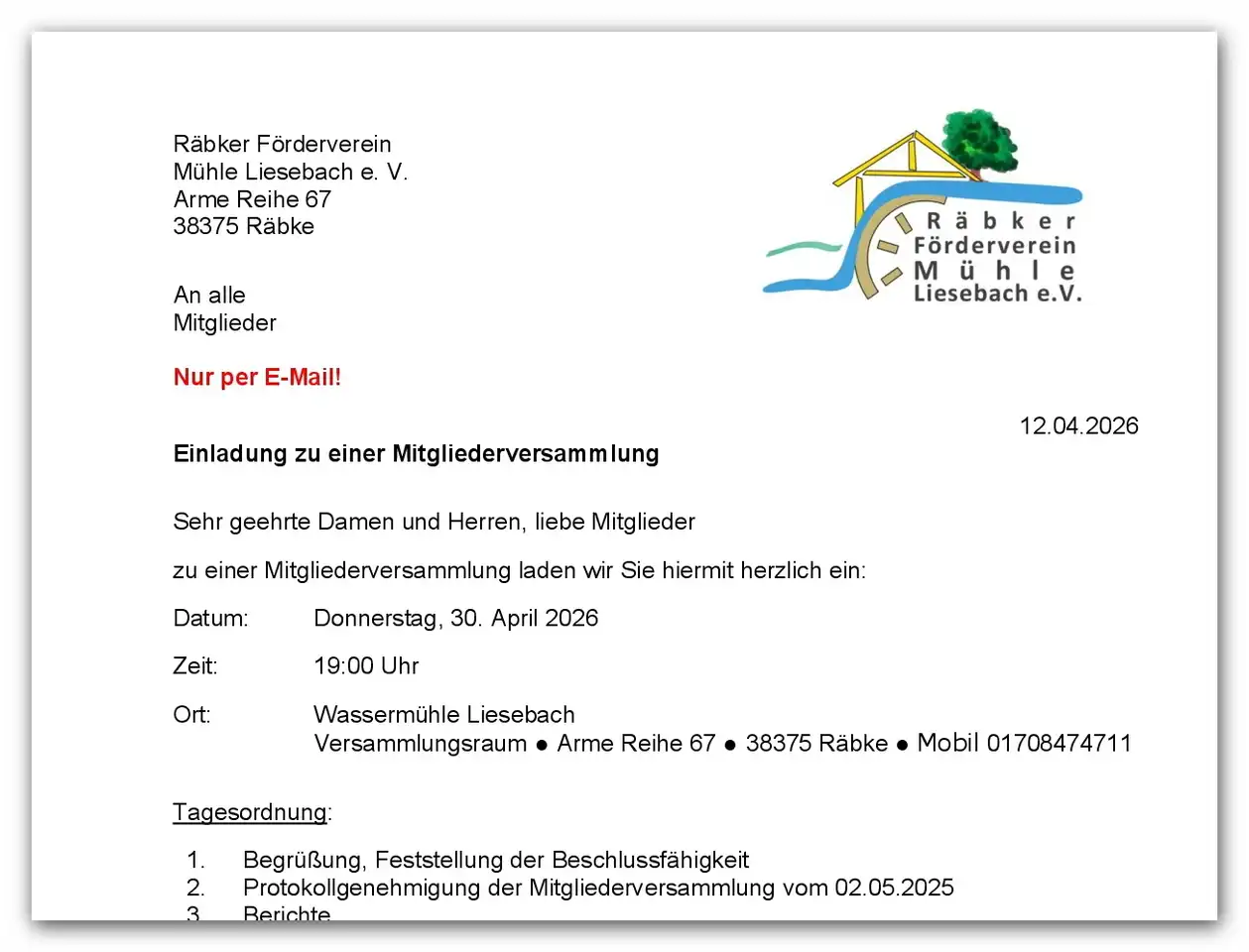 Einladung Mitgliederversammlung 2026